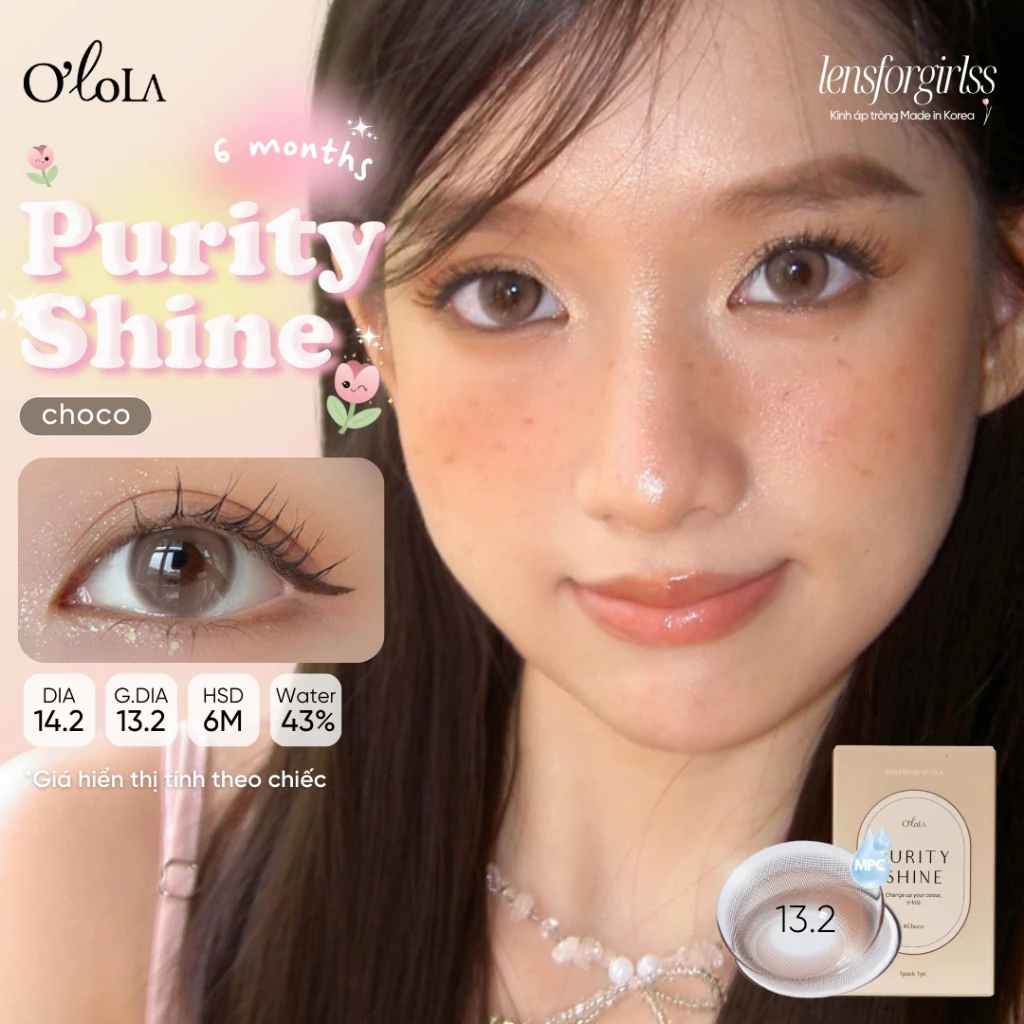 Kính áp tròng choco hồng sữa trong trẻo PURITY SHINE CHOCO dành cho mắt nhạy cảm chính hãng OLOLA | LENSFORGIRLSS