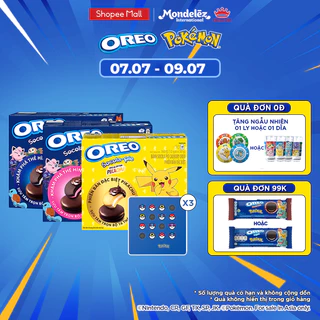 [TẶNG KÈM 01 LY HOẶC 01 ĐĨA POKÉMON] Combo 3 bánh OREO POKÉMON Pie vị marshmallow, dâu và chuối 360g (HSD 29/11/2024)