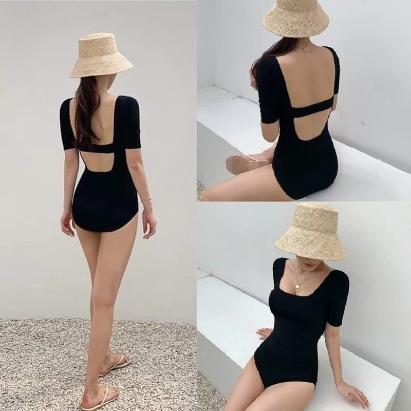 Bikini liền thân nữ Bộ Đồ Bơi Che Bụng liền thân tay ngắn khoét lưng Cho Bạ Gái đẹp mặc đi biển đi bơi