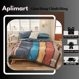 Bộ Chăn Ga Gối Cotton Tici Kẻ Chăn Chần Mềm Mịn Full Size Ga Giường