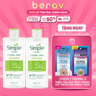 Combo 2 Chai Nước Tẩy Trang Simple Kind To Skin Micellar Water Làm Sạch Sâu Bụi Bẩn 200mlx2