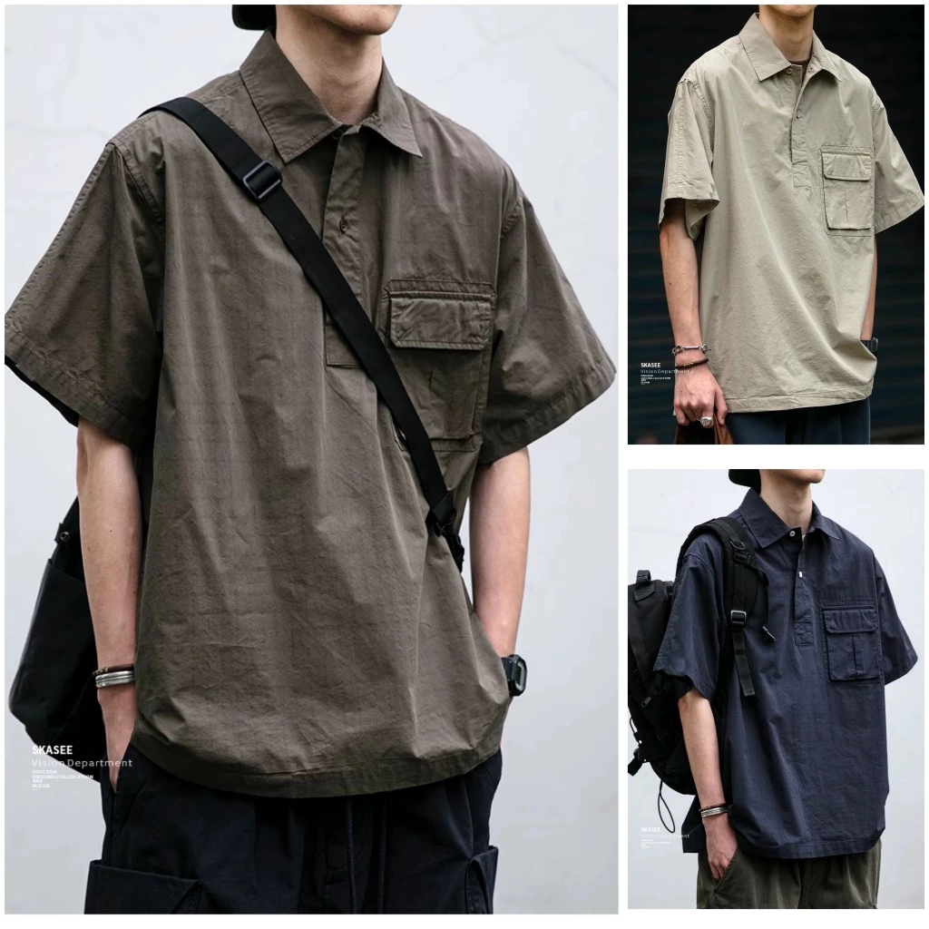 Áo Polo dáng Sơ mi form rộng tay ngắn chất gió nhăn cao cấp, phong cách Retro, giản dị, xu hướng thời trang mới nhất PLS