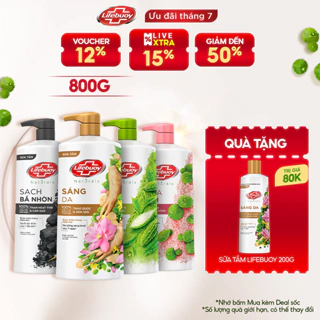 Sữa Tắm Lifebuoy 800gr Detox Và Sạch Sâu Khỏi Bụi Mịn Pm2.5 Detox 100% Từ Thiên Nhiên Diệt Khuẩn