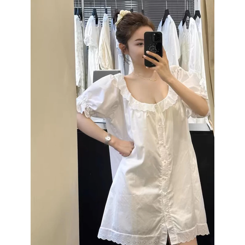 [Order-1944] Đầm váy cổ bèo dáng Babydoll Trắng suông siêu xinh,mang đi chơi mặc Bầu thoải mái Bigsize Lilis room
