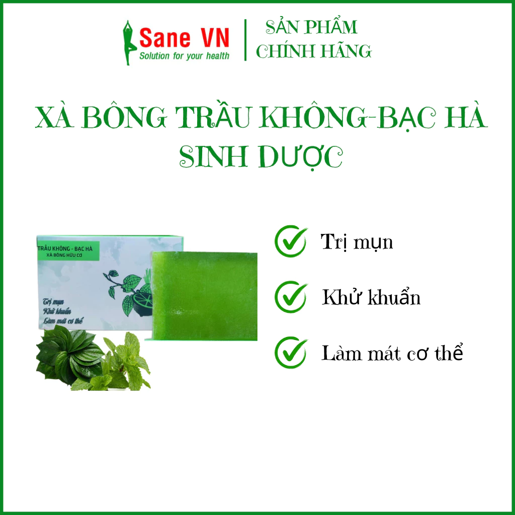 Xà bông trầu không bạc hà Sinh Dược 100gr/bánh SANEVN xà bông làm mát da, sạch khuẩn, giảm mụn ngứa