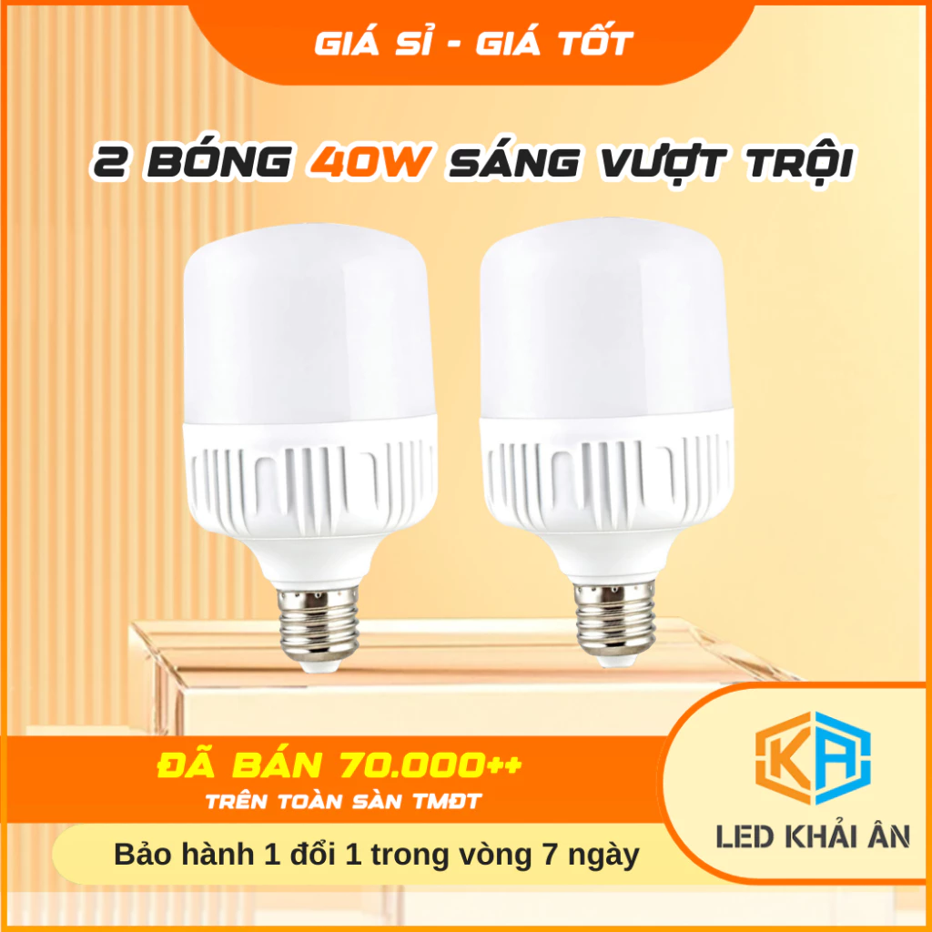 Bộ 2 Bóng Đèn Led Trụ 40W Khải Ân, Siêu Sáng, Tiết Kiệm Điện, Combo 2 Bóng Điện Led Trụ 40W