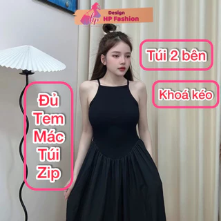 Đầm maxi dáng dài body đi biển đi tiệc hai dây, váy kiểu nữ tùng xoè màu đen có túi tôn dáng sang chảnh G806