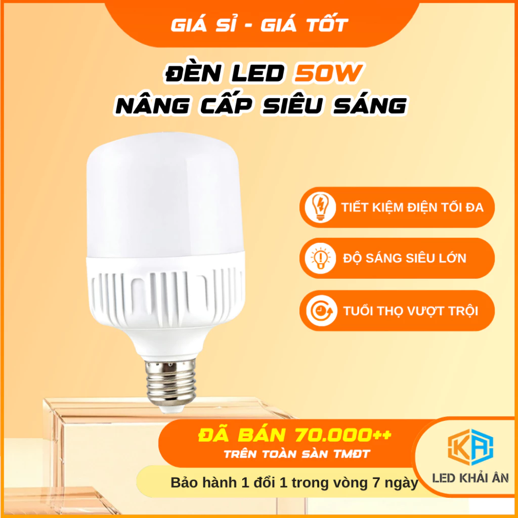 Bóng Đèn 50W Độ Sáng Cao Tiết Kiệm Điện Đui E27 - Bóng Đèn Led 50W Bảo Hành 1 Đổi 1 Đèn Led Khải Ân Chất Lượng Giá Tốt