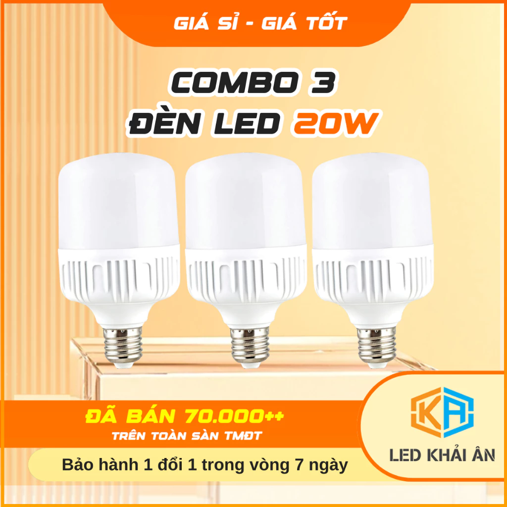 Combo 3 Bóng Đèn Led 20W Khải Ân Siêu Sáng Tiết Kiệm Điện, Bộ 3 Bóng Điện Led 20W Chiếu Sáng Bền Bỉ,Led Bulb