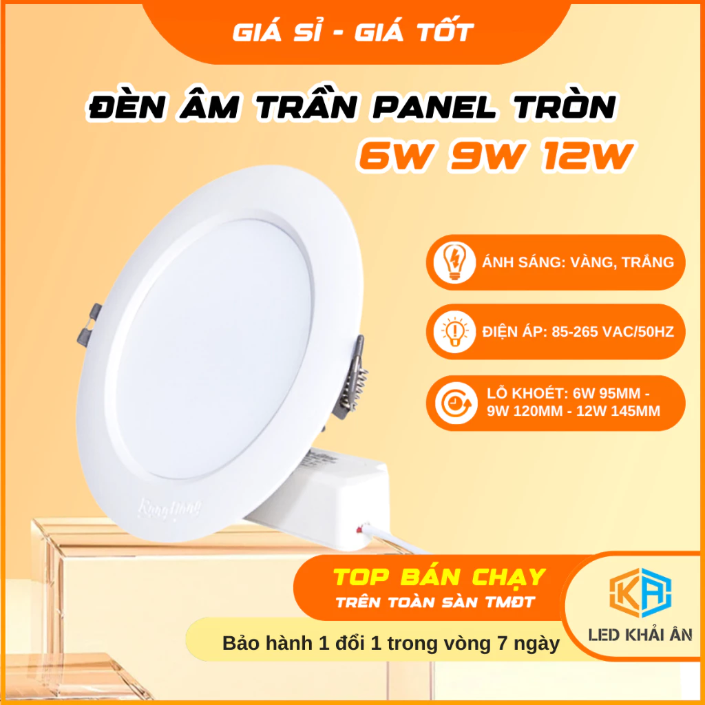 Đèn Led Âm Trần Tròn Siêu Mỏng 6W, 9W, 12W Đèn Led Khải Ân Cao Cấp Siêu Sáng Tiết Kiệm Điện, Đèn Led Ốp Trần Hình Tròn