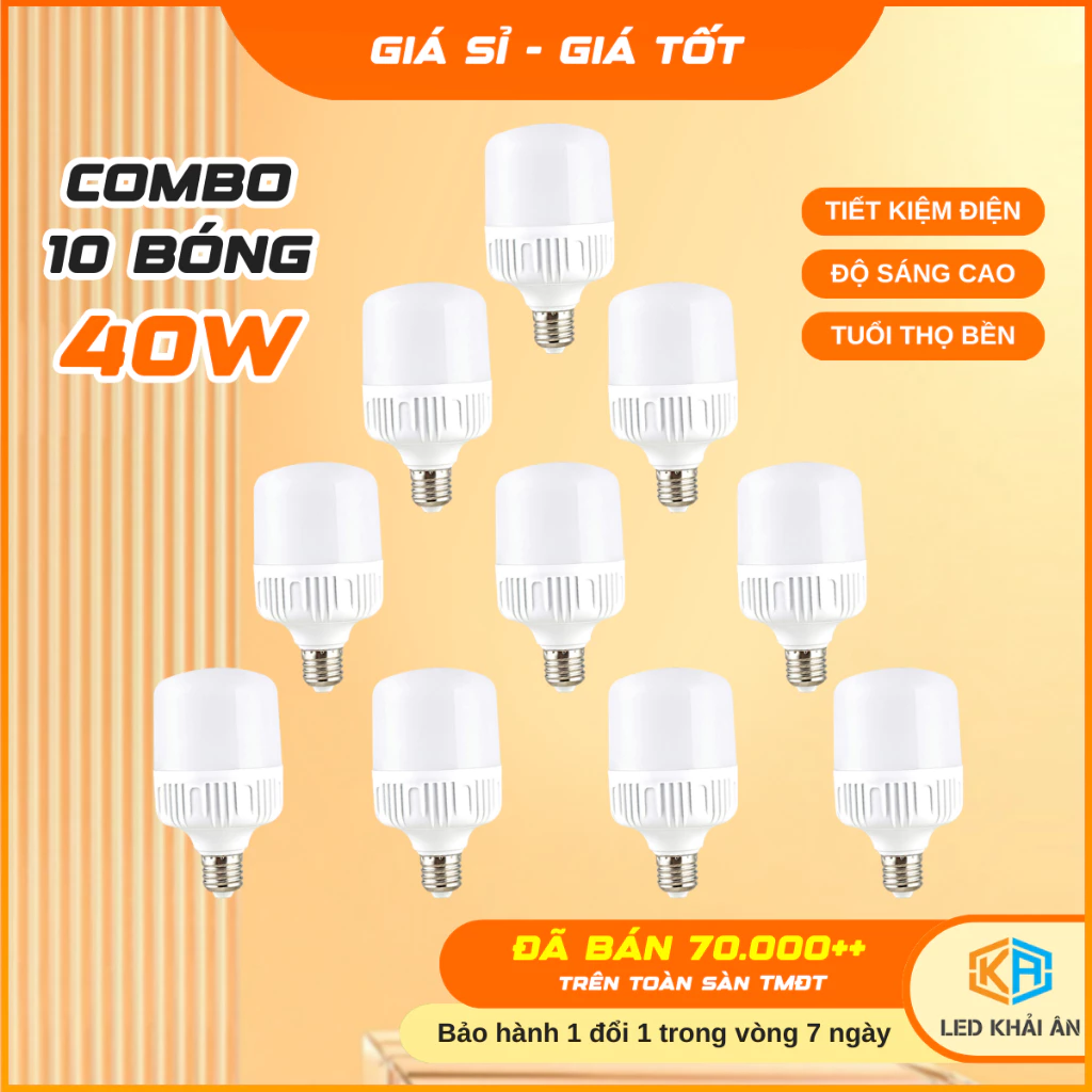 Combo 10 Bóng Đèn LED 40W  - Bóng Đèn Chính Hãng Thế Hệ Mới Tiết Kiệm Điện - Đèn Led Siêu Sáng Khải Ân Giá Luôn Tốt