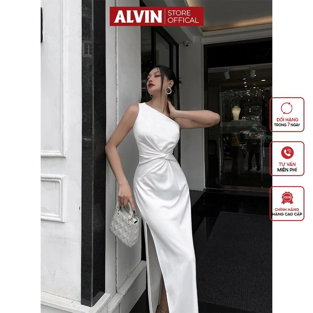 Đầm Dự Tiệc Dáng Dạ Hội Lệch Vai Xoắn Eo Xẻ Alvin Store 2693