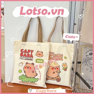 Túi Tote Vải Canvas Capybara Hoạt Hình Dung Tích Lớn, Túi Xách Đeo Vai Cao Cấp Lotso.vn - ls014002