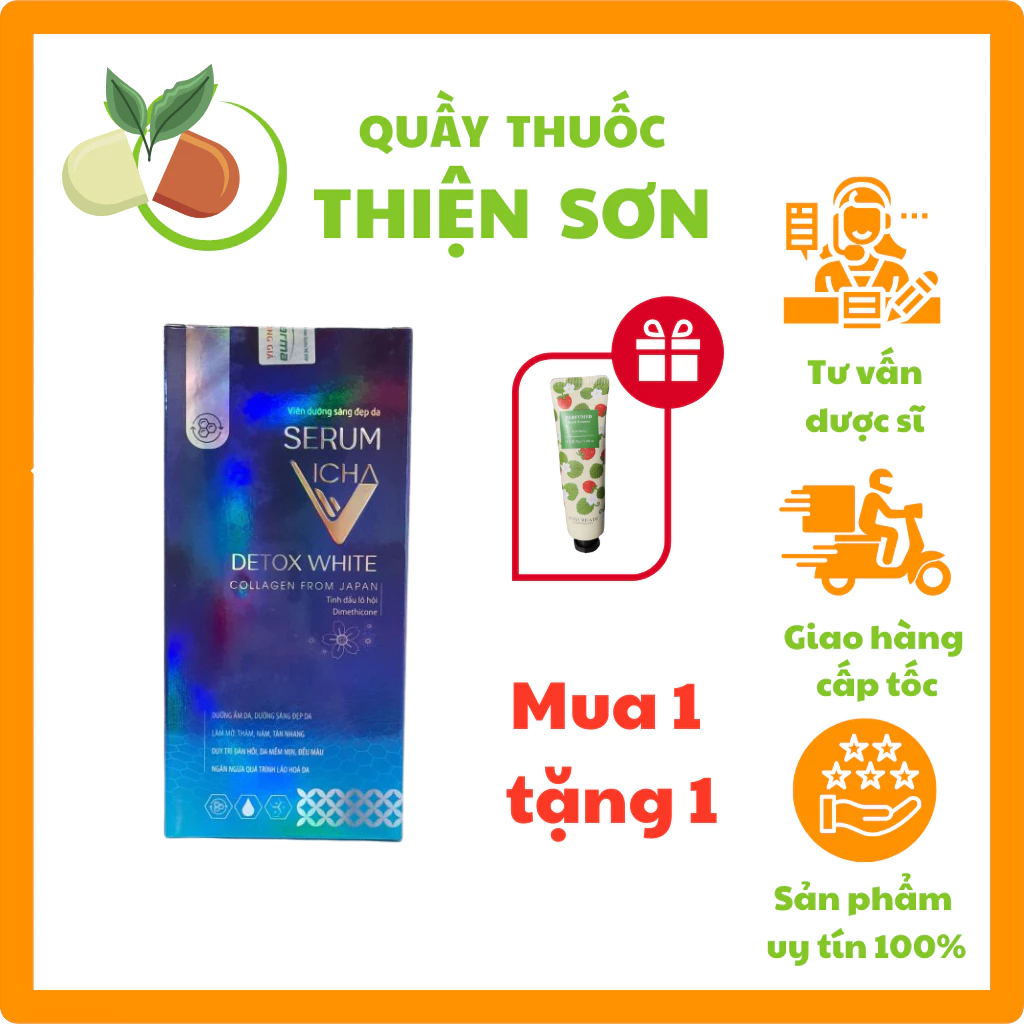 Serum vicha Detox White - Sáng da - Giảm nám tàn nhang - Mờ nếp nhăn - hộp 20 viên