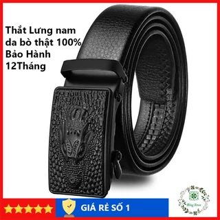 Thắt lưng nam da bò thật cao cấp, Dây lưng nam da bò đầu khóa cá sấu màu đen bảo hành 12 tháng TLDBCS1