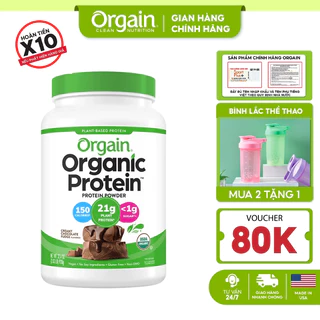 Orgain Protein Organic bột đạm thực vật hữu cơ uống làm bánh pha sữa bữa ăn thay thế vị Creamy Chocolate Fudge 920g