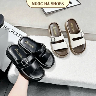 Dép nữ quai ngang độn đế cao 3cm, dép bánh mì 2 quai mềm êm chân thoải mái Ngọc Hà Shoes