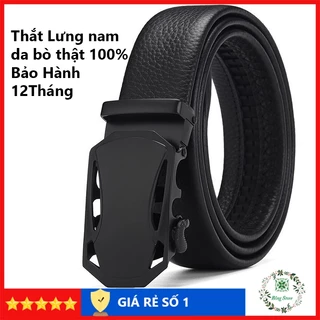 Thắt lưng nam da bò thật Dây lưng nam da bò cao cấp đầu khóa màu đen bảo hành 12 tháng TLDBĐT1