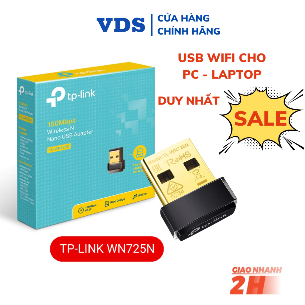 Usb wifi Tp-link WN725N Nano Chuẩn N Tốc Độ 150Mbps - Usb wifi  cho PC TPLink chính hãng VDS shop