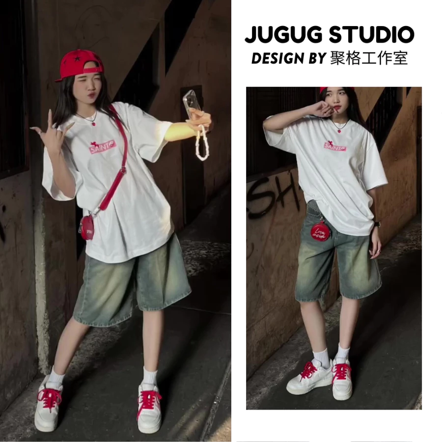 BAGGY JEANS SHORT - Quần đùi ống rộng usisex màu xanh ánh rêu