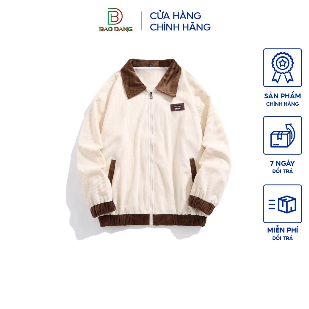 Áo khoác nhung gân 1 lớp kiểu cổ sơ mi kết hợp phối màu cá tính trẻ trung năng động Bảo Đăng.