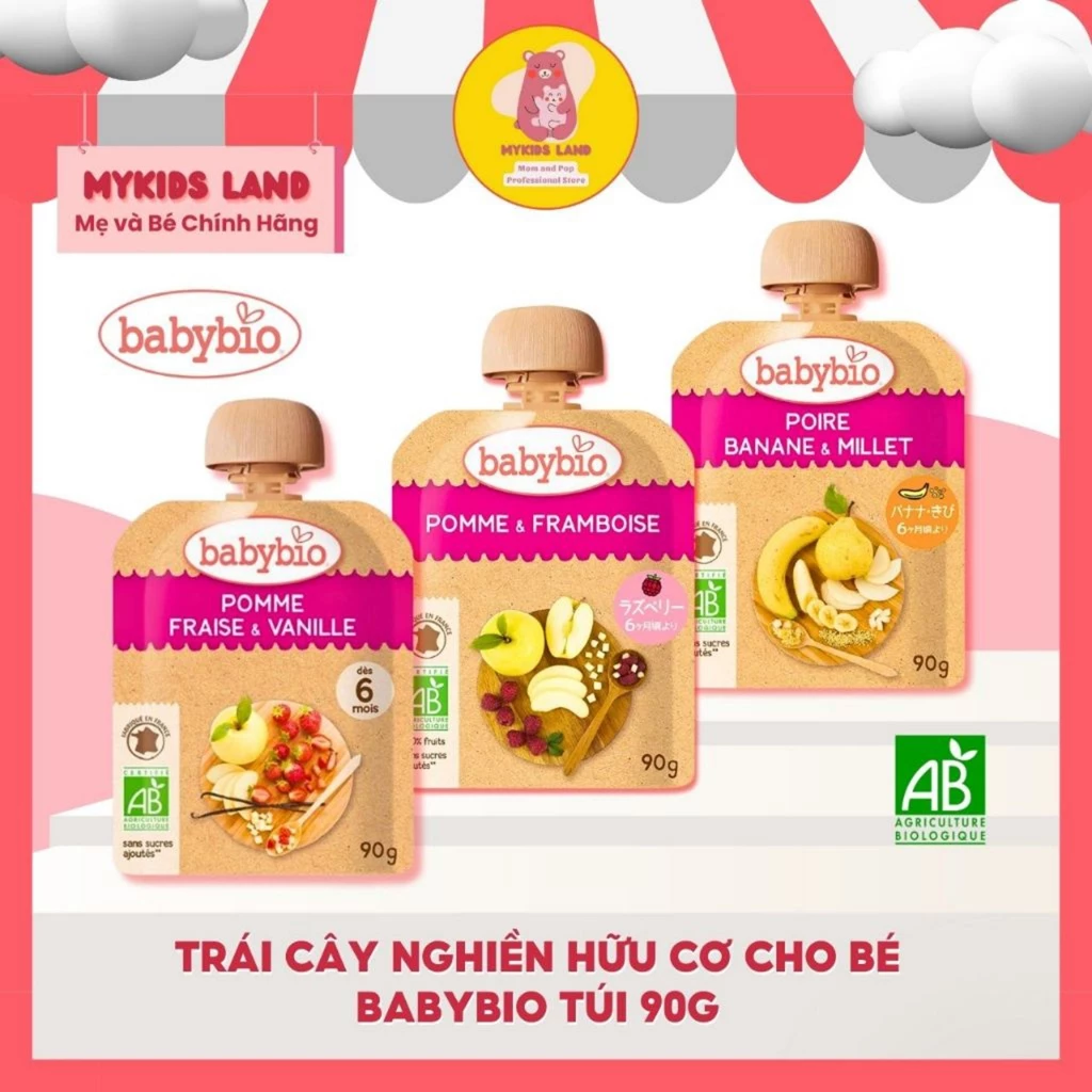 [DATE T12.2024] Trái Cây Nghiền Hữu Cơ BABYBIO Pháp Túi 90g Cho Bé Từ 6 Tháng Tuổi