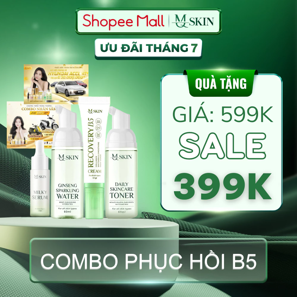 [ TẶNG 2 THẺ CÀO ] Combo 4 Món Phục Hồi Dưỡng Da B5 MQ SKIN ( Toner, Nước Tẩy Trang, Serum Sữa, Kem B5 )