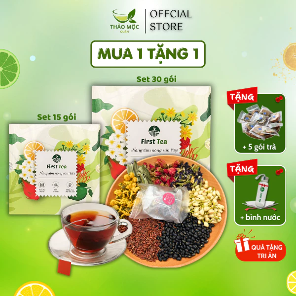 Trà gạo lứt thảo mộc lục vị túi lọc - giảm cân, đẹp da, detox thanh nhiệt thải độc, mát gan