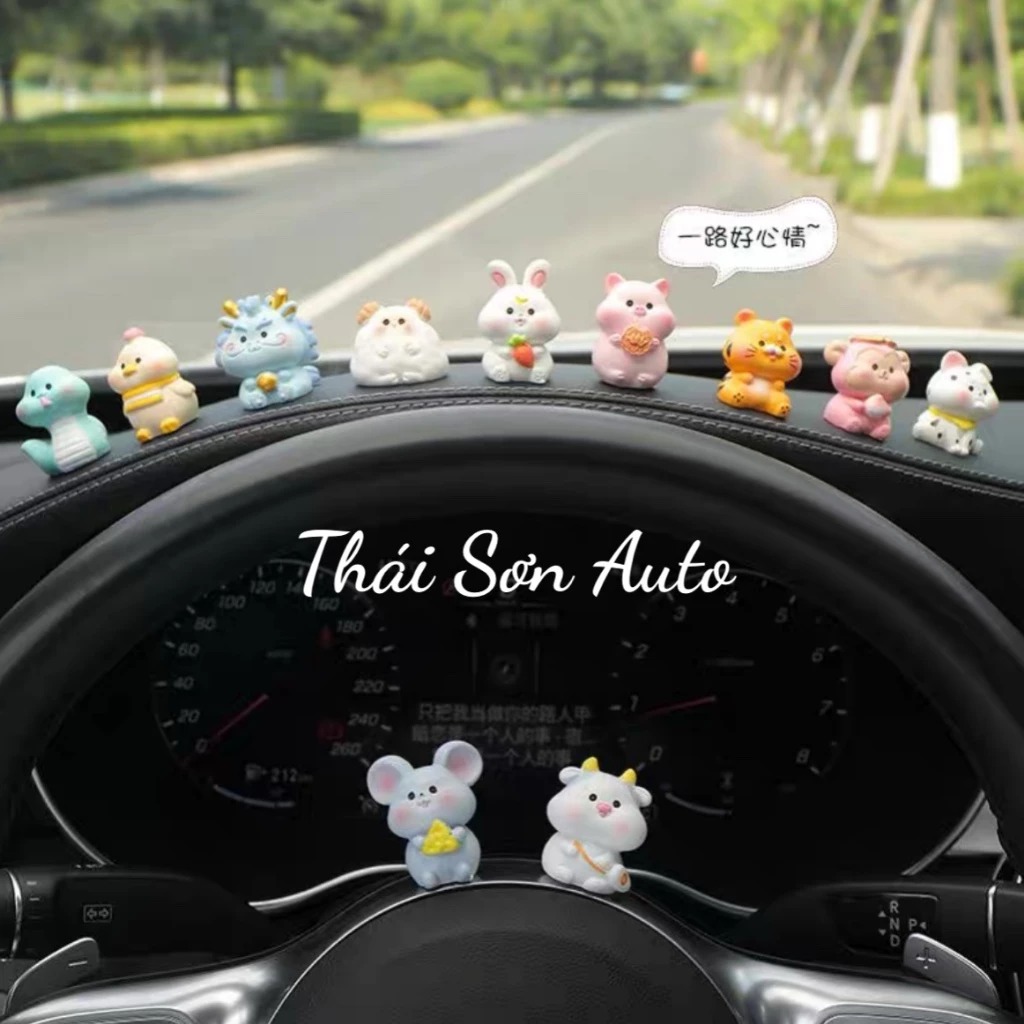 Tượng thạch cao 12 con giáp trang trí taplo, nội thất xe ô tô, decor bàn làm việc, bàn học, màu sắc tươi sáng, đáng yêu