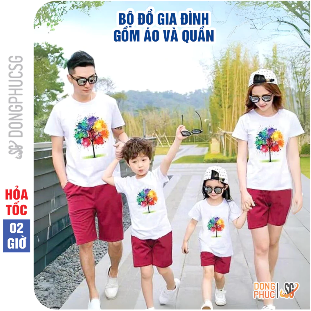 Bộ đồ gia đình gồm áo thun và quần short năng động chất thun dày dặn đi biển dã ngoại BGD328TDO