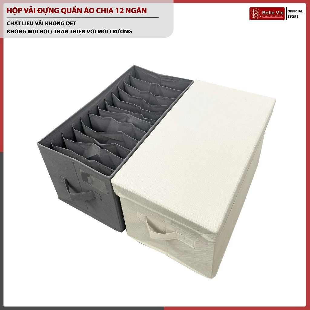 Hộp Đựng Quần Áo 12 Ngăn Có Nắp Đậy BELLEVE Hộp Vải Đựng Đồ Đa Năng Đựng Quần Jeans Áo Thun Áo Sơ Mi