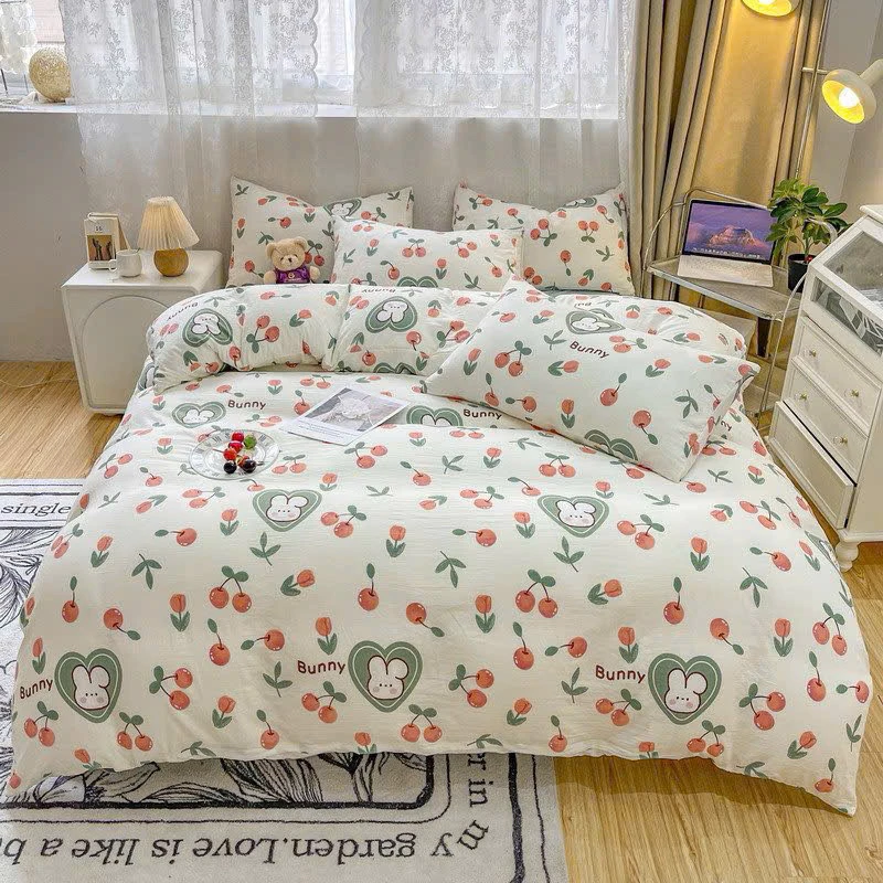 Set chăn ga gối phao 5 món cotton đũi thiết kế mới 2024 mát mềm mịn nhẹ màu sắc tươi tắn trẻ trung