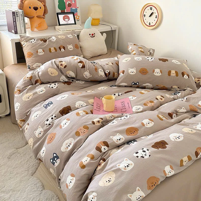Bộ chăn ga gối 5 món sơ đũi đậu nành trần bông dày dặn mềm mịn thoáng khí thấm hút mồ hôi