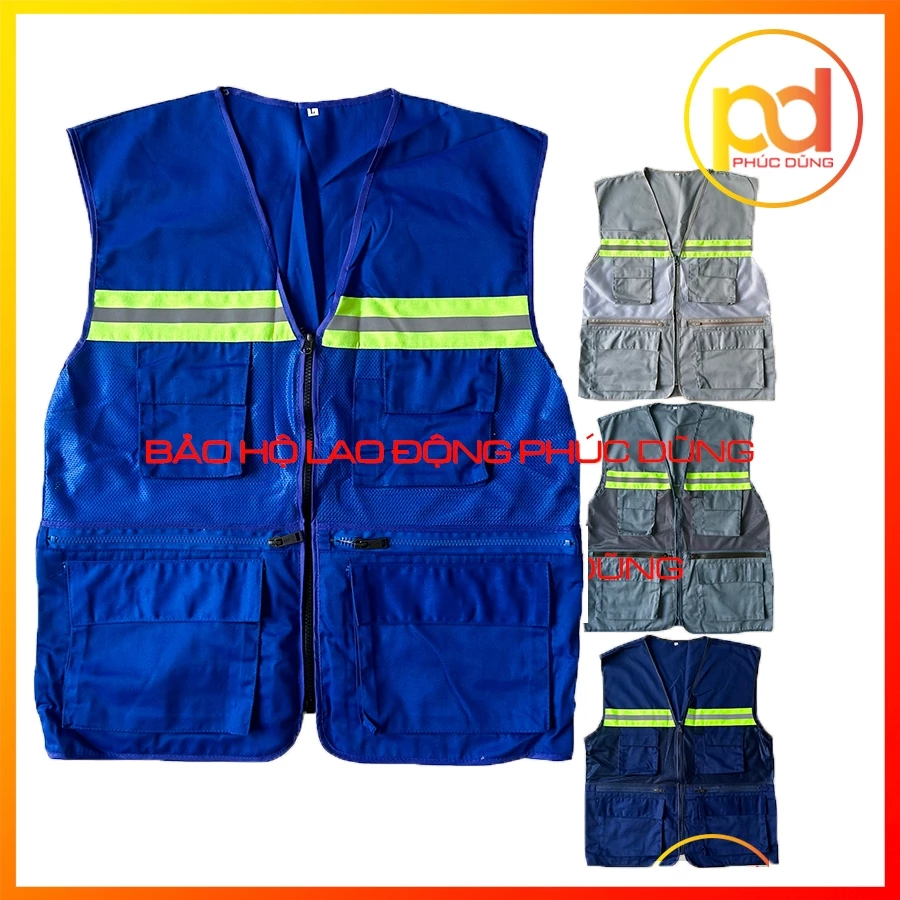 Áo gile kĩ sư công trình 6 túi hộp tiện lợi, áo gile phản quang khoác ngoài Hàn Quốc thoáng mát thấm hút mồ hôi