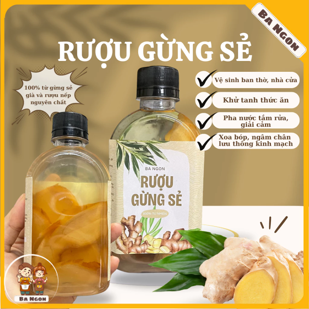 250ml Rượu gừng nguyên chất Ba Ngon dùng tẩy uế, vệ sinh ban thờ, Khử tanh thực phẩm,giải cảm …