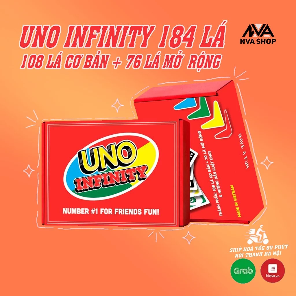 Uno Infinity 184 lá cơ bản + mở rộng đầy đủ nhất - hộp đỏ