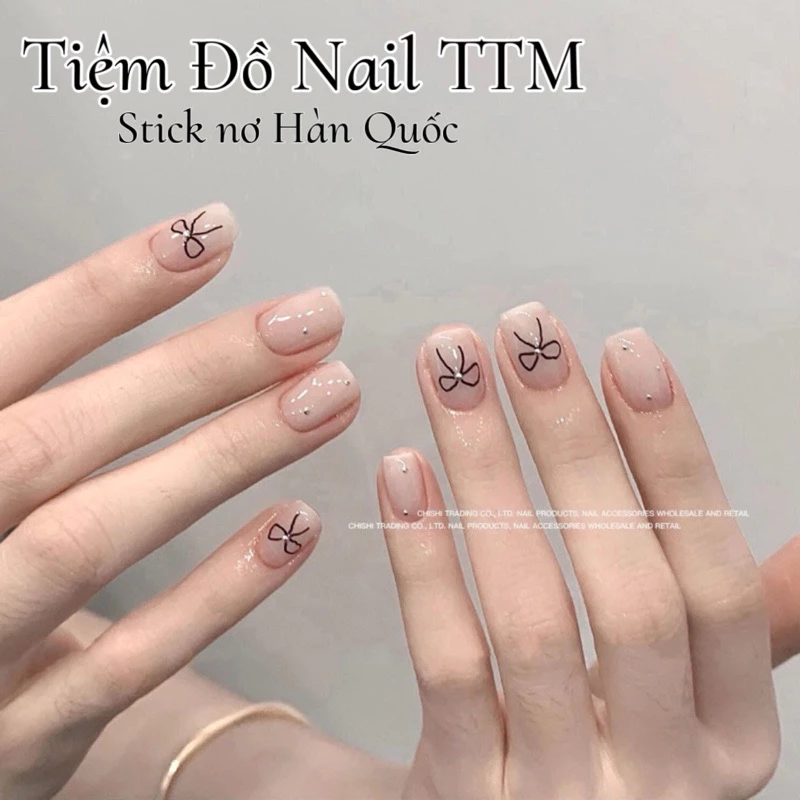 Miếng dán stick nơ Hàn Quốc đen trắng trang trí móng