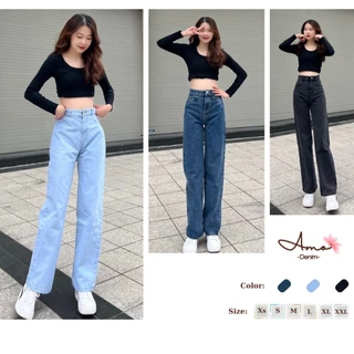 Quần Jean nữ ống đứng lưng cao basic - Quần jean baggy dáng suông rộng lưng cao