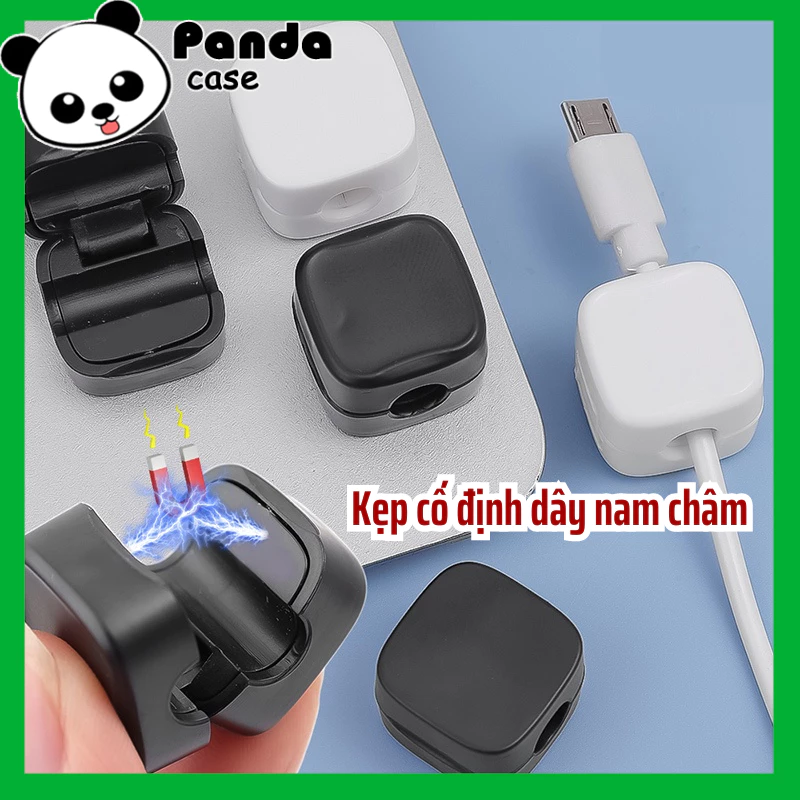 Bộ 6 kẹp cố định dây cáp sạc điện thoại, máy tính hình vuông mini có giắc hút nam châm - Panda Case