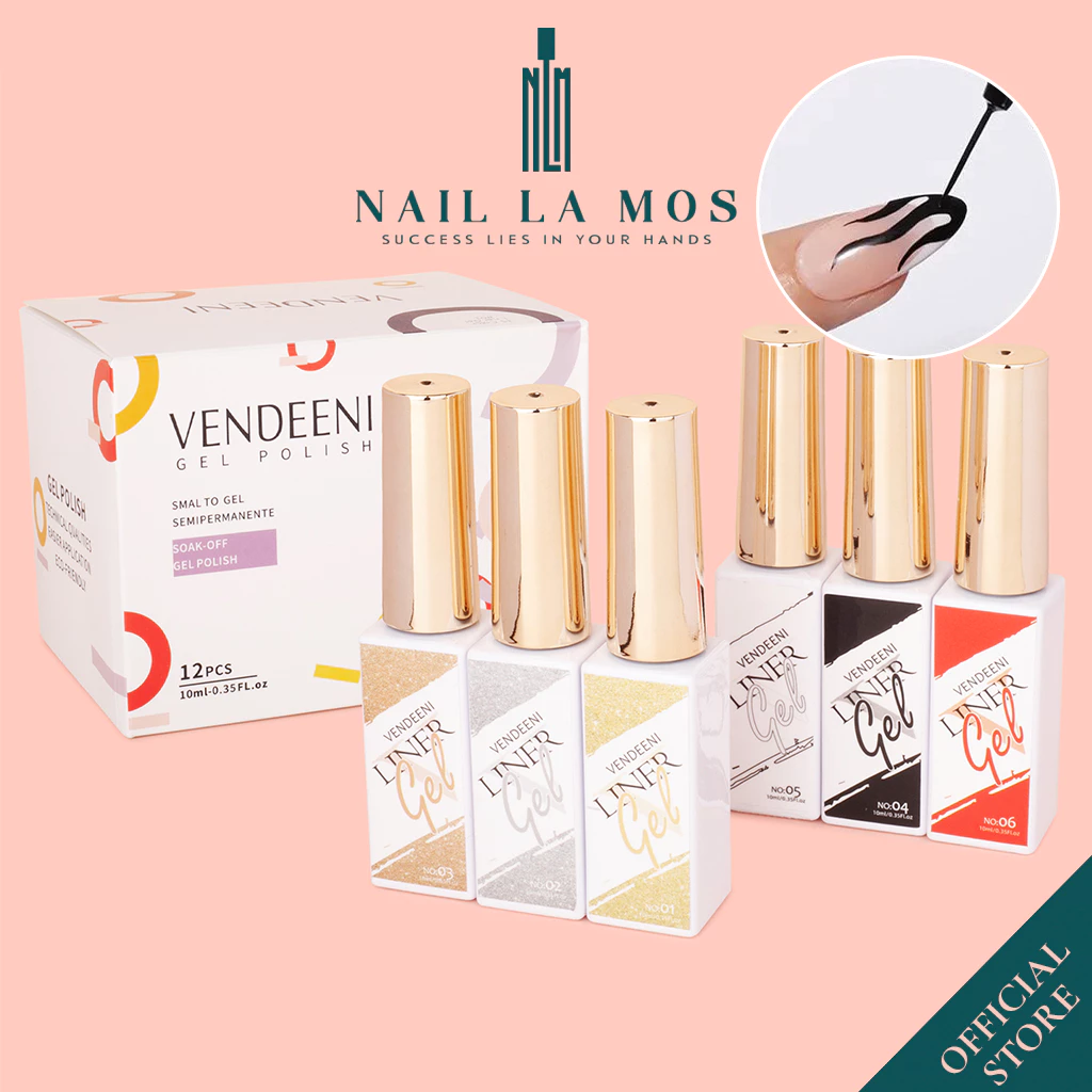 Gel vẽ cọ nét Vendeeni chính hãng 10ml - Sơn gel vẽ trang trí móng nail cọ nét mảnh chất đặc nhiều màu, nhũ vàng bạc