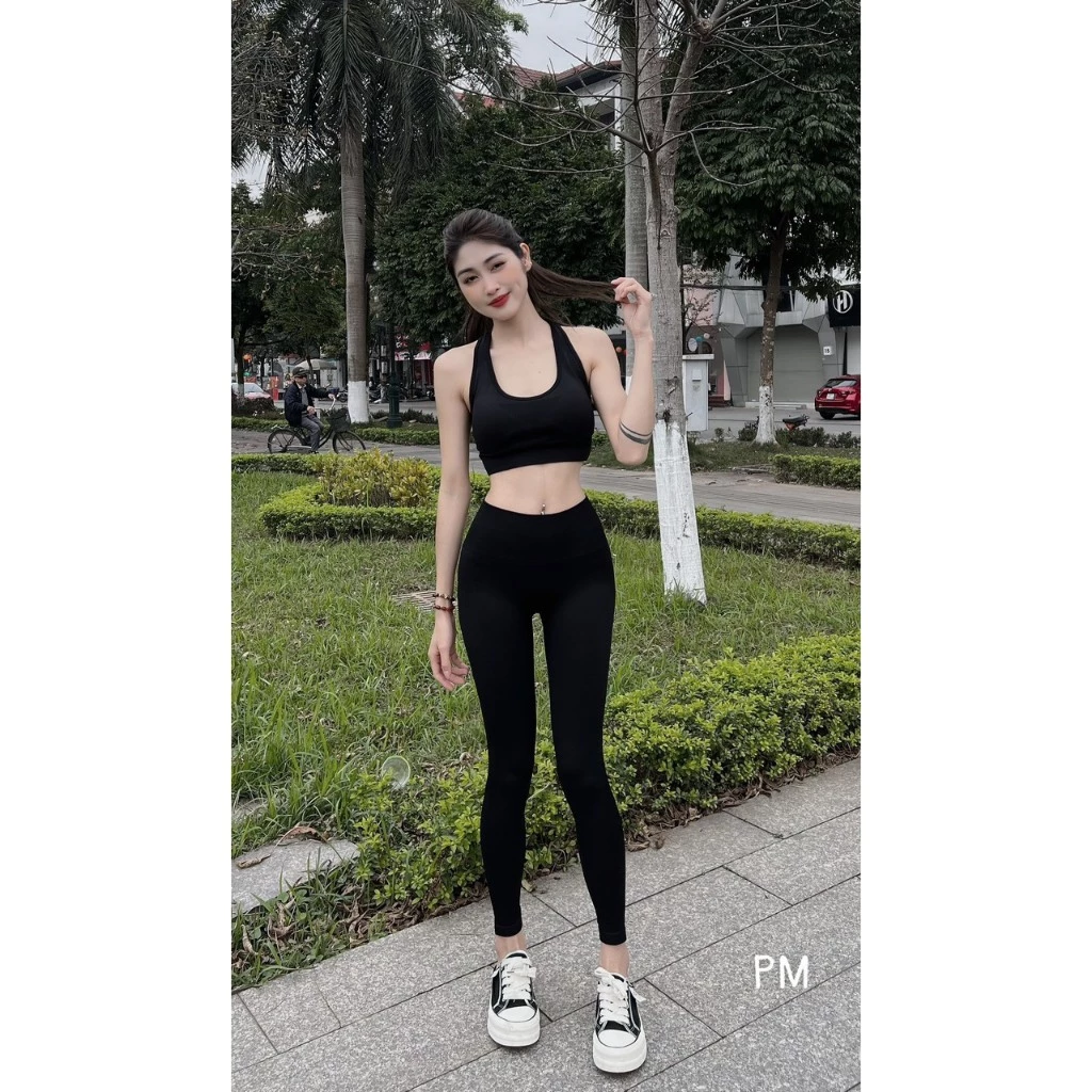 Bộ đồ tập gym yoga aerobic thể thao nữ áo bra kèm mút và quần dài 2 lớp chất liệu thun poly