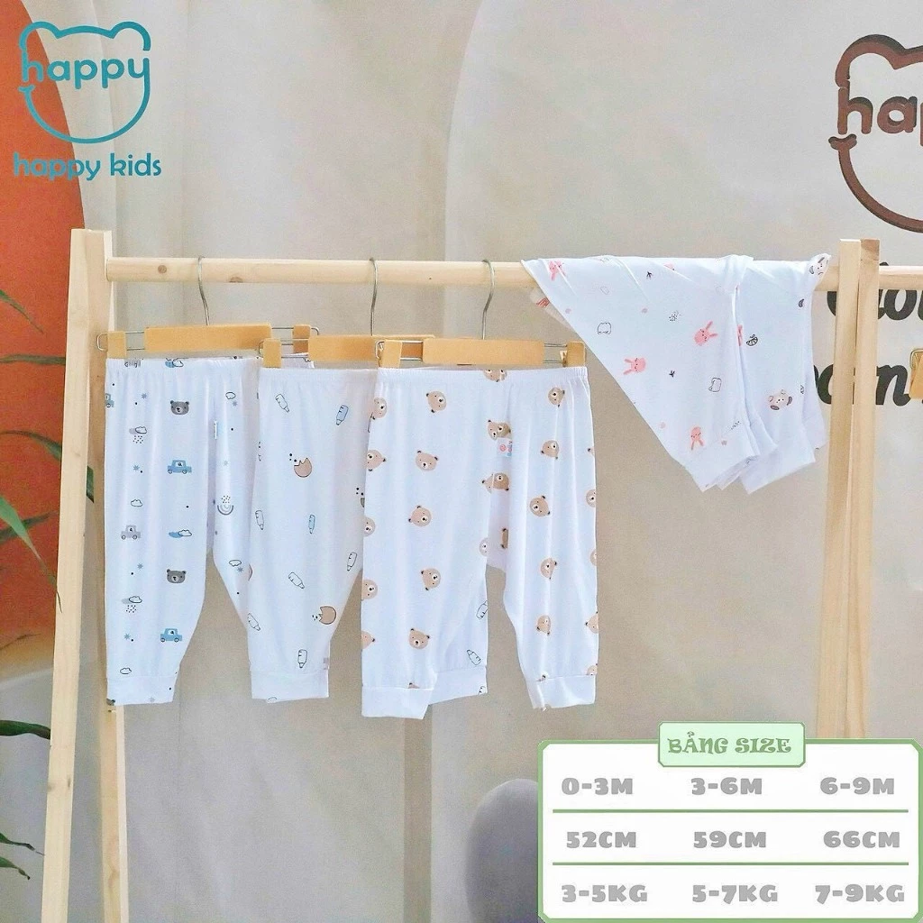 Combo 3 - 5 quần dài sơ sinh thun lạnh mềm mịn, nền trắng họa tiết cho bé từ 3-9kg