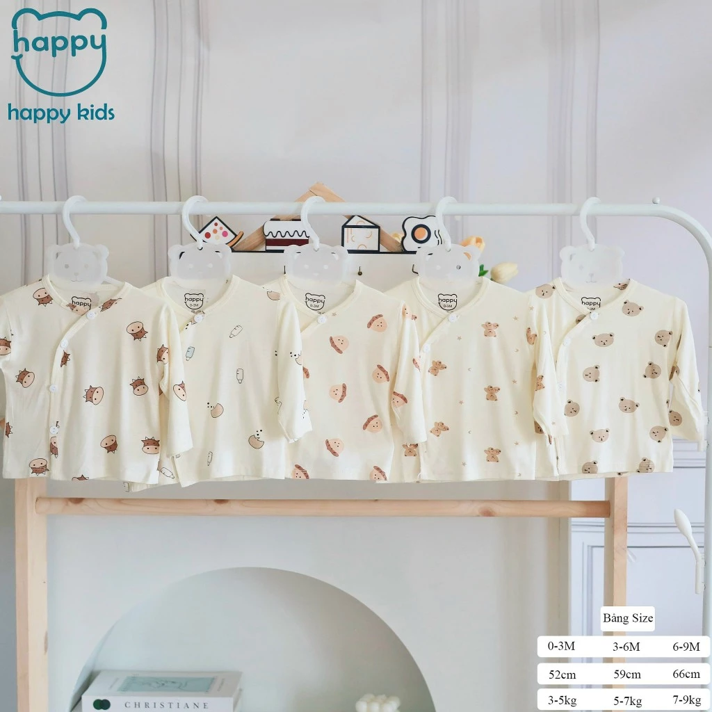 Combo 3 - 5 Áo sơ sinh dài tay thun lạnh mềm mịn, họa tiết xinh xắn cho bé sơ sinh từ 3-9kg