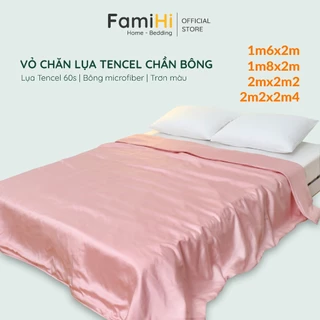 Vỏ chăn Tencel chần bông 2mx2m4 2mx2m2 1m8x2m 1m6x2m lồng được ruột FamiHi màu trơn cao cấp, mền lụa mềm mát.