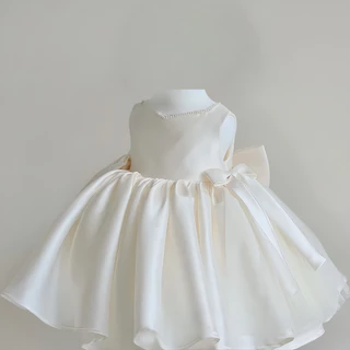 [HỎA TỐC +  PHỤ KIỆN] Đầm công chúa trắng nơ đính eo 2 bên xinh xắn cho bé gái
