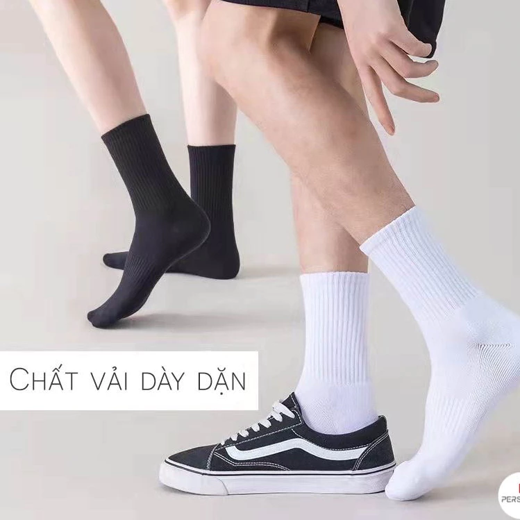 Sét 10 đôi Tất Vớ  Trắng Đen Thể Thao Cổ Ngắn Cổ Trung Cổ Cao Nam Nữ Vải Dệt Kim