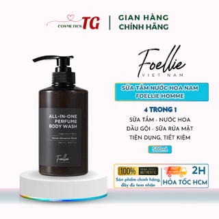 Sữa Tắm Gội Nam Hương Nước Hoa Foellie Body Wash 4 In 1 Cao cấp Làm Sạch, Khử Mùi, Hương Nước Hoa Nam Tính 500ml