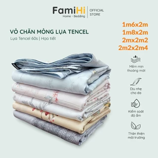 Vỏ chăn Lụa Tencel 60s lồng được ruột 2m2x2m4 2mx2m2 1m8x2m 1m6x2m FamiHi cao cấp, áo mền lyocell họa tiết đẹp mềm mát.