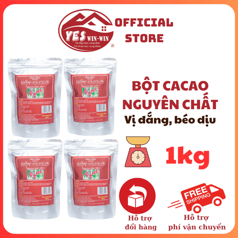 1kg Bột Cacao Nguyên Chất Loại HẢO HẠNG 4 gói 250g Yeswinwin