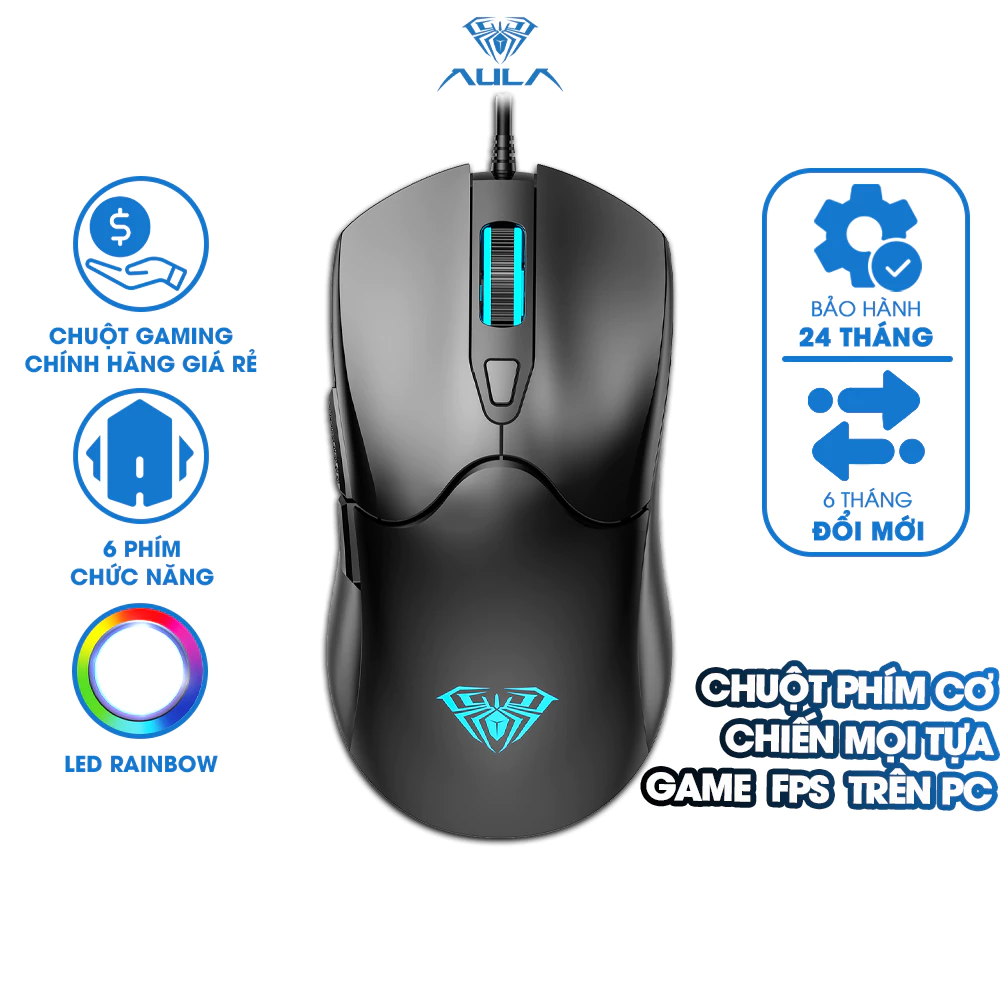 Chuột Gaming Có Dây AULA S13 LED Rainbow 6 Nút Chức Năng Chơi Game Tùy Chỉnh DPI bản cao cấp